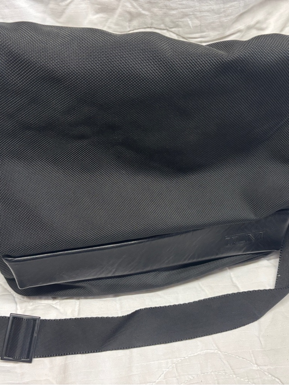 Tumi Black Nylon Crossbody Messenger with Leather Accent